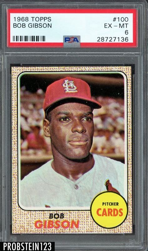 1968 Topps Bob Gibson St Louis Cardinals 100 Baseball Card For Sale