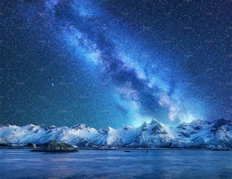 Bright Milky Way Over Snowy Rocks Containing Milky Way Space And