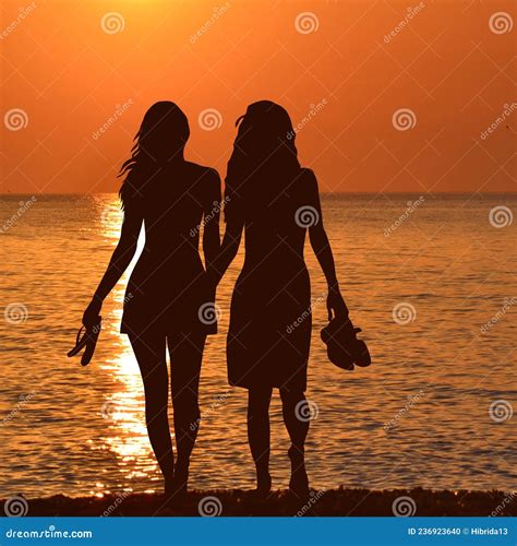 two lesbian girls hand to hand silhouette illustration isolated on white background lovely