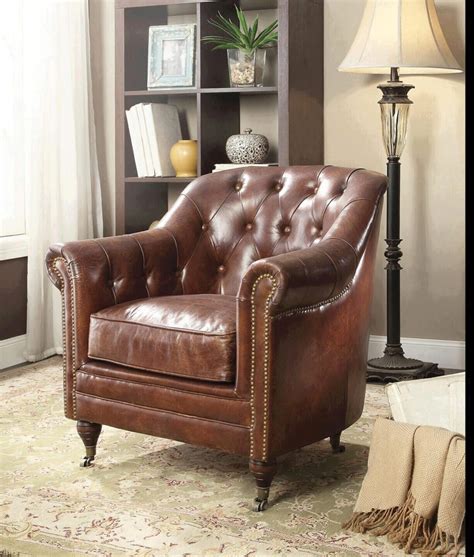 Vintage Brown Top Grain Leather Accent Chair Aberdeen 53627 Acme