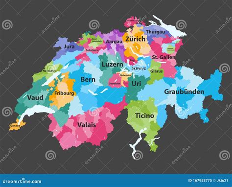 Switzerland Map Of Cantons Cartoon Vector 201915895