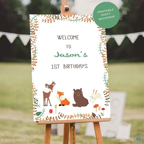 Woodland Welcome Sign Woodland Birthday Party Woodland Animal Etsy