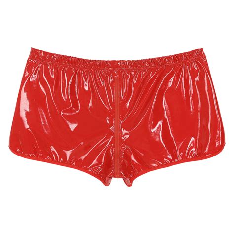Mens Wet Look Patent Leather Zippered Shorts Underwear Boxer Briefs Trunks Club Ebay