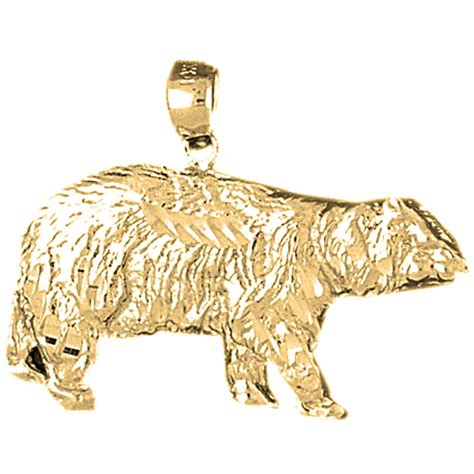 18k Yellow Gold Grizzly Bear Pendant 25 Mm