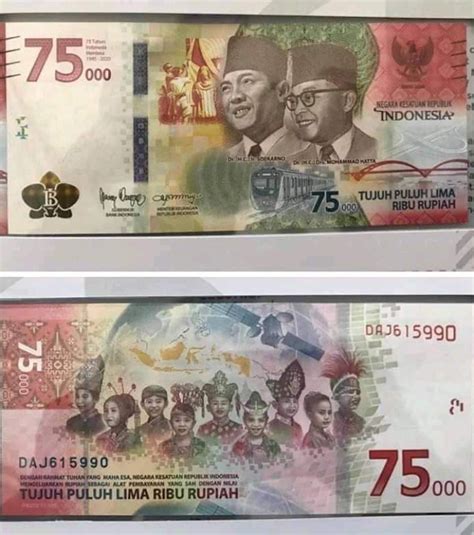 Uang kertas senilai rp75 ribu yang diluncurkan pada 17 agustus 2020 lalu, mendapat sambutan yang sangat positif oleh masyarakat indonesia. Sambut HUT RI, Bank Indonesia Siap Rilis Uang Rp75.000 ...