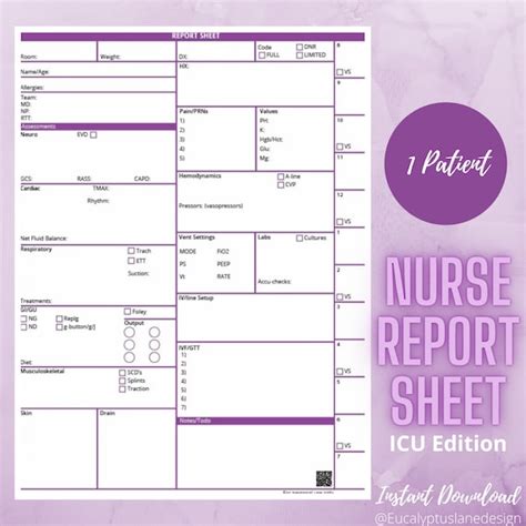 Printable Nurse Report Sheet ICU Edition Etsy Schweiz