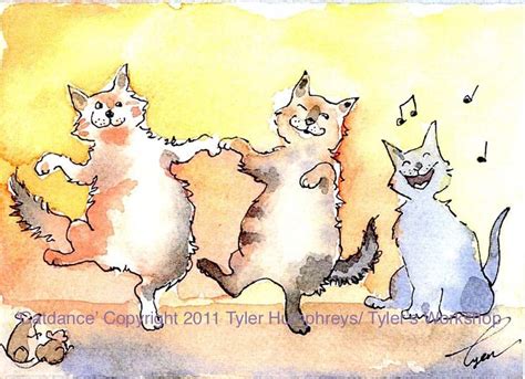 Watercolor Card Cats Funny Cat Greeting Card Dancing Cats