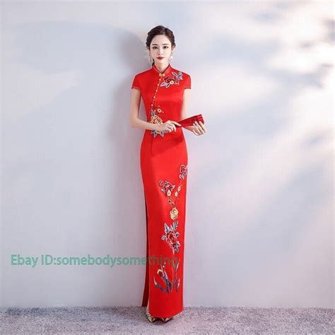 women slim fashion cheongsam high slit long cheongsam stage qipao dress s 5xl ebay