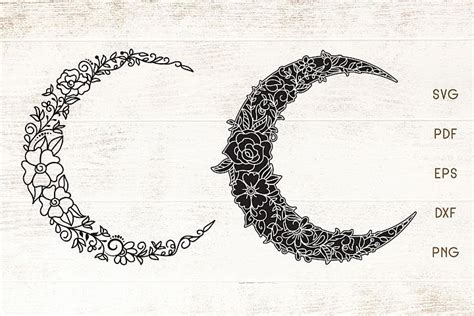 Floral Crescent Moon - SVG - Vector (469614) | SVGs | Design Bundles in