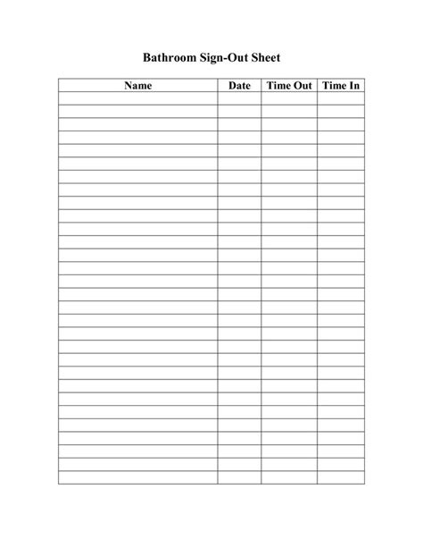 Bathroom Sign Out Sheet Sign Out Sheet Bathroom Sign Out Sign Up Sheets