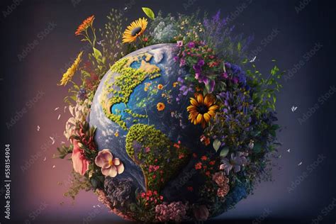 Beautiful Planet Earth Made Of Flowers And Sprouting Plants Save The
