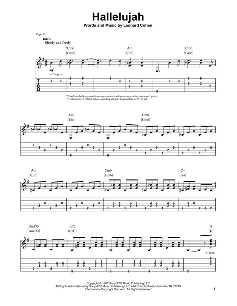 Hallelujah Sheet Music Jeff Buckley Guitar Tab Single Guitar