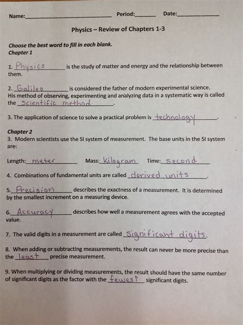 Physics With Coach T Physics Unit 1 Test Review Answers