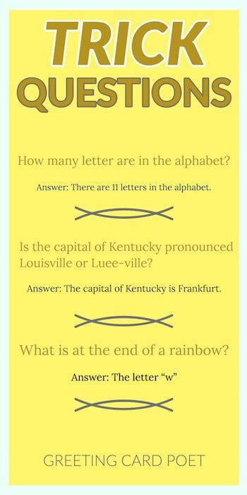 Do you like putting your mind to the test and seeing if you can overcome a. 101 Trick Questions: Baffle and Bewilder the Best Minds ...