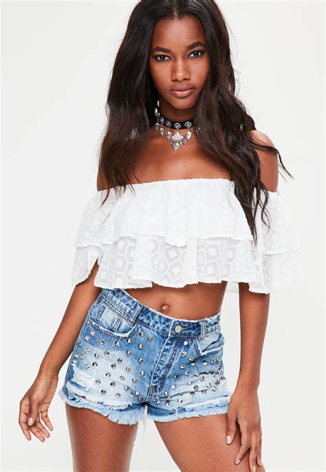 lyst missguided white double layer frill crop top in white