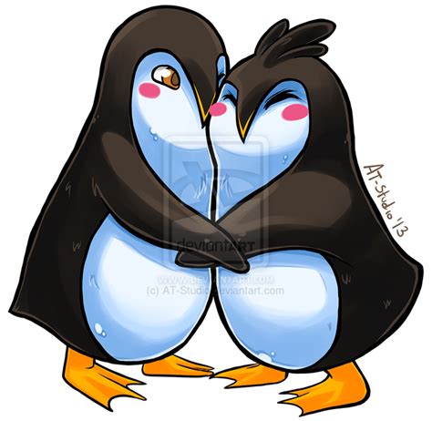 Commission Cute Penguins Hugging By At Studio On Deviantart Cute