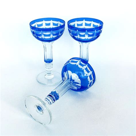 Val Saint Lambert Crystal Goblets Cobalt Blue Overlay Cut To Clear Set Of 12 For Sale At 1stdibs