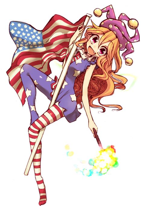 safebooru 1girl american flag american flag legwear american flag shirt blonde hair clownpiece