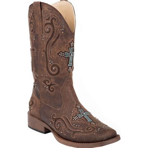 Roper Roper Faith Rhinestone Square Toe Womens Western Cowboy Boots