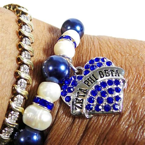 Zeta Phi Beta Charm Bracelet With Freshwater Pearls And Blue Etsy