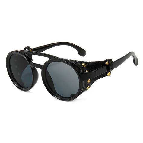 Vintage Steampunk Round Sunglasses With Leather Side Shields Sunglasses Bags And Clothing
