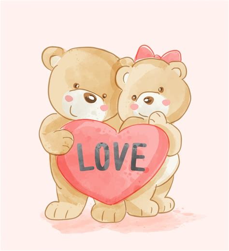 Premium Vector Cute Bear Couple With Love Heart Illustration