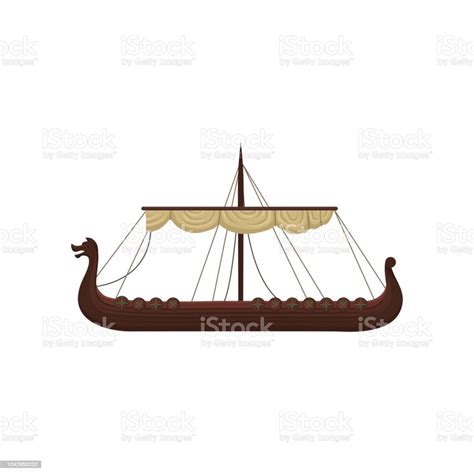 Eski Viking İskandinav Draccar Norman Gemi Vektör Çizim Beyaz Bir Arka