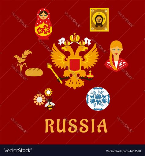 Russian Traditional National Flat Symbols Vector Image