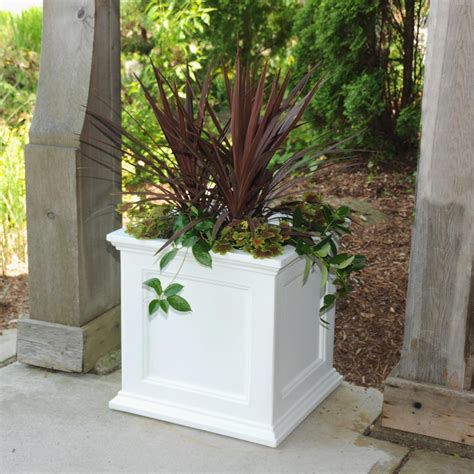 Mayne Fairfield 20 In Square White Plastic Planter 5825w The Home Depot