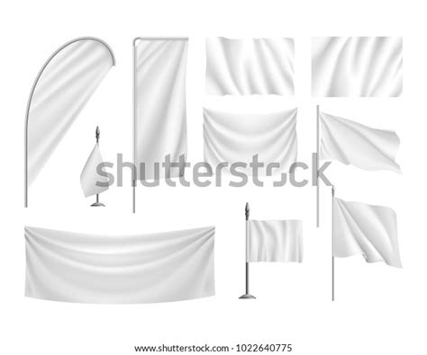 Set White Flags Banners Streamers Template Stock Illustration