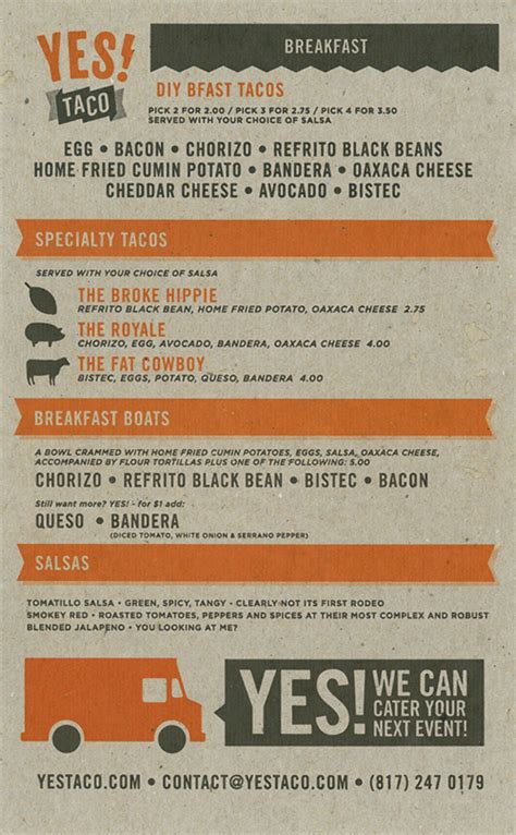 Our menu always includes beef, chicken, pork and vegan taco choices. Art of the Menu: Yes! Taco