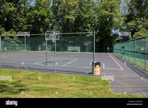 Old Basketball Court Surrounded By Lush Summer Woods Stock Photo Alamy