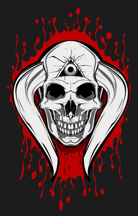 Devil Skull With Horns And Glass Eye Piece Stock Vector Illustration