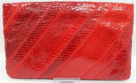 Vintage Ronay Red Snakeskin And Leather Clutch Converti Gem