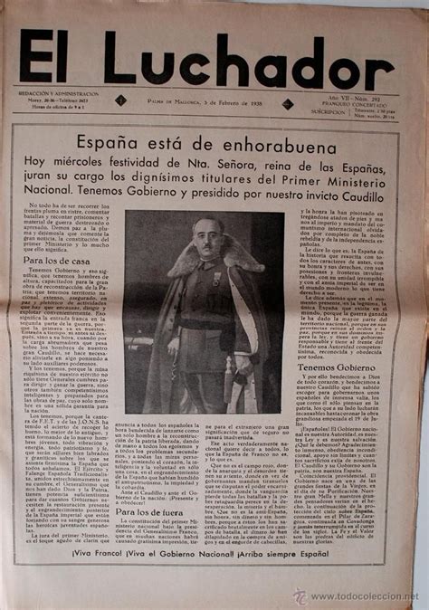 Periodico El Luchador 5 De Febrero 1938 Franco En Portada EspaÑa