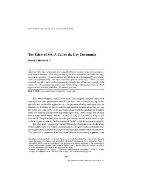 Pdf The Ethics Of Sex A Call To The Gay Community Daniel A Helminiak