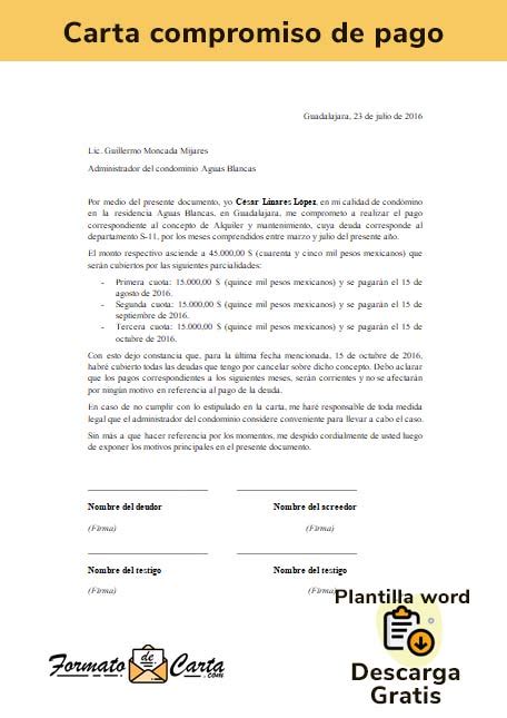 Carta Compromiso De Pago Modelo Para Descargar En Word