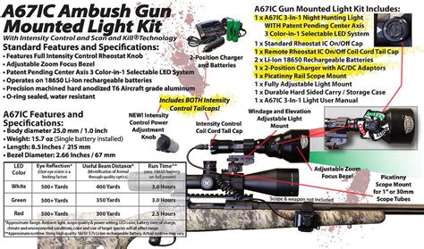wicked hunting lights a67ic ambush 3 in 1 selectable color night hunting light