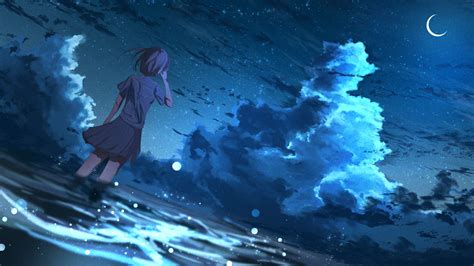 1024x768 Anime Girl In Half Moon Night 4k 1024x768