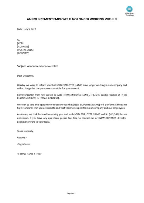 Employee No Longer With Company Letter For Your Needs Letter Template