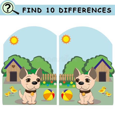 Find 10 Differences With Cartoon Puppy Dog Stock Vector Illustration