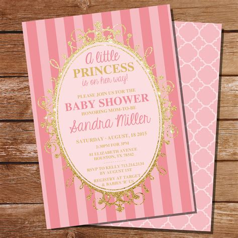 Pink And Gold Princess Baby Shower Invitation Sunshine Parties
