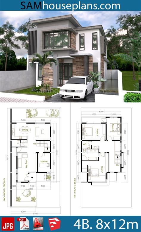 House Plans 8x12m With 4 Bedrooms Sam House Plans