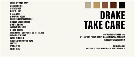 Drake Take Care Album Cover Poster Tracklist Poster Print Etsy