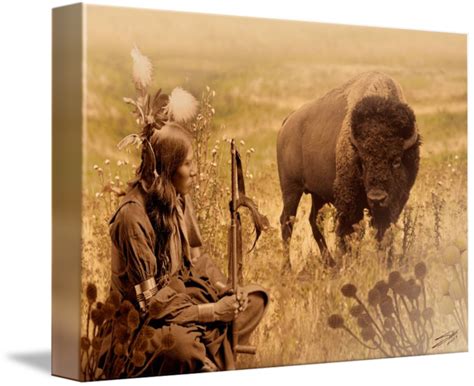 Native American Sioux And Bison By Im Spadecaller Native American