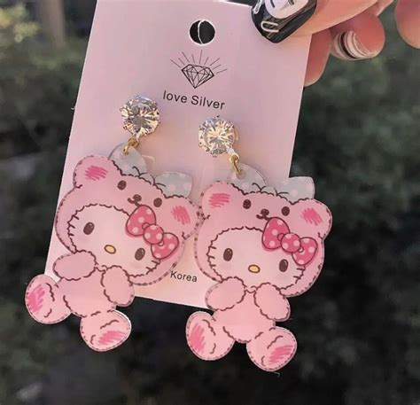 Nwt Kawaii Pink Sanrio Hello Kitty Bear Lightweight Earrings Pierced Ears Cute Ebay