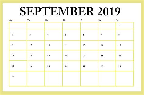 September 2019 Editable Template Monthly Calendar Template Free