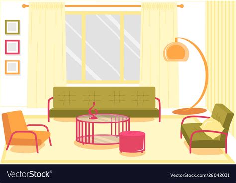 Flat Banner Comfortable Living Room Cartoon Vector Image