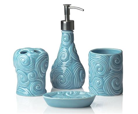 Designer 4 Piece Ceramic Bath Accessory Set Includes Liquid Soap Buy