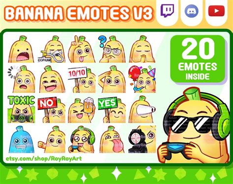 Twitch Emotes Cute Banana Mega Pack Emotes V3 20 Emotes Etsy